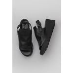 Bueno Shoes 01WY8603 Siyah Deri Kadın Dolgu Topuklu Sandalet