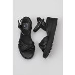 Bueno Shoes 01WY8609 Siyah Deri Kadın Dolgu Topuklu Sandalet
