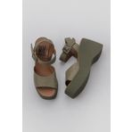 Bueno Shoes 01WY9009 Haki Deri Kadın Dolgu Topuklu Ayakkabı