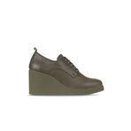 Bueno Shoes 01WZ8300 Haki Deri Kadın Dolgu Topuklu Ayakkabı