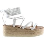 Bueno Shoes Beyaz Deri Kadın Dolgu Topuklu Sandalet