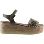 Bueno Shoes Haki Deri Kadın Dolgu Topuklu Sandalet