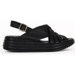 Bueno Shoes Siyah Deri Kadın Dolgu Topuklu Sandalet 01WE3201 01WE3201