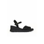 Bueno Shoes Siyah Deri Kadın Dolgu Topuklu Sandalet 01we5201