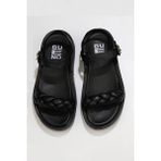 Bueno Shoes Siyah Deri Kadın Dolgu Topuklu Sandalet