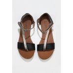 Bueno Shoes Siyah Gümüş Deri Kadın Parmak Arası Sandalet - Siyah - Gümüş
