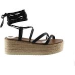 Bueno Shoes Siyah Khv-Bej Deri Kadın Dolgu Topuklu Sandalet - Siyah - Kahverengi - Bej