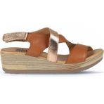 Bueno Shoes Taba Koyu Deri Kadın Dolgu Topuklu Sandalet 01WL3306 01WL3306