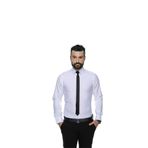 Buenza 4117 Beyaz Dar Kesim Desenli Erkek Gömlek