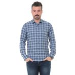Buenza SRY 014 Mavi Soft Ekose Uzun Kol Erkek Gömlek