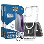 Buff iPhone 15 Avantaj Paket - 2x5D Ekran Koruyucu + Magsafe Uyumlu Kılıf + Lens Koruyucu (Mat (5D Matte), iPhone 15 Pro Max)
