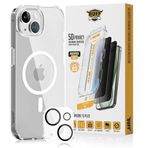 Buff iPhone Avantaj Paket - MagSafe Uyumlu Şeffaf Hybrid Kılıf + Easyfit 5D Ekran Koruyucu + Lens Koruyucu (Siyah (5D Privacy), iPhone 15 Plus)