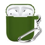 BUFF LABS Airpods 1/2 Uyumlu Rubber Silicone Case Kancalı Yumuşak Silikon Kılıf Airpods 1 ve 2 Uyumlu Kulaklık Kılıfı (Yeşil)