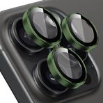 BUFF LABS Buff iPhone 15 Pro Max / 15 Pro Screen Protector 9H Safir Cam Kamera Metal Lens Koruyucu (Koyu Yeşil)