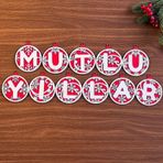Buffer 11 Harfli Kırmızı Beyaz İpli Mutlu Yıllar Yazılı Ahşap Yılbaşı Ağaç Süsü