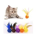 Buffer 2'li Rattan Renkli Peluş Tüy Kedi Köpek Oyuncak Yakalama Çiğneme Çıngıraklı Top Oyuncağı