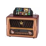 Buffer® Büyük Boy Telefon Tutma Saplı Retro Ahşap Tasarım Bluetooth Hoparlörlü Radyo – Fm/am Destekli, Şarjlı ve Taşınabilir Radyo NS-8077