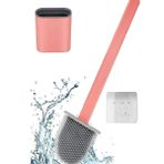 BUFFER® Duvara Monte Edilebilir Kapaklı Askılı Klozet Yumuşak Silikon Başlıklı Tuvalet Fırçası Seti Pembe