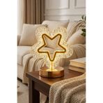 Buffer İçi Boş Yıldız Şeklinde Kristal LED Masa Lambası, Dokunmatik, 3 Renk Işık Modlu, Şarjlı, 17 x 19 cm, Şeffaf