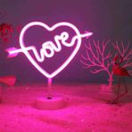 Buffer Kalpli Love Yazılı Dekoratif Neon Pilli Led Masa ve Gece Lambası