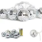 Buffer Mini Disko Topu 10’lu LED Zinciri Pilli Dekoratif Süsleme Renkli Aydınlatma - 10 cm - Gümüş