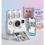 Bufs Mini Şipşak Çocuk Fotoğraf Makinesi Telefon Bağlantılı Çift Kameralı Dijital Baskı Makinesi + 3 Rulo - Beyaz