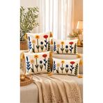 BUGİ HOME COLLECTİON 4'LÜ ÇİÇEKLİ PUNCH İŞLEMELİ NAKIŞLI DEKORATİF PREMİUM KIRLENT KILIFI