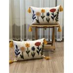Bugi Home Collection Ikili Dikdörtgen Punch Işlemeli Çiçek Temalı Panç Nakışlı Kırlent Kılıfı