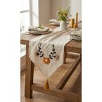 BUGİ HOME COLLECTİON Punch İşlemeli Çiçek Desenli Keten Dekoratif Vintage Bohem 140x35 Runner Masa Süsü Örtüsü