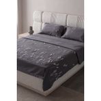 Bugi Home Collection Willow Breeze Şönil Kumaş Nakışlı Yatak Örtüsü Seti – 240X260 cm Çift Kişilik, Buğday ve Çiçek Desenli Punch Işlemeli Tasarım - Antrasit - 240 x 260 cm