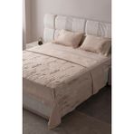 Bugi Home Collection Willow Breeze Şönil Kumaş Nakışlı Yatak Örtüsü Seti – 240X260 cm Çift Kişilik, Buğday ve Çiçek Desenli Punch Işlemeli Tasarım - Cappuccino - 240 x 260 cm