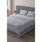 Bugi Home Collection Willow Breeze Şönil Kumaş Nakışlı Yatak Örtüsü Seti – 240X260 cm Çift Kişilik, Buğday ve Çiçek Desenli Punch Işlemeli Tasarım - Gri - 240 x 260 cm
