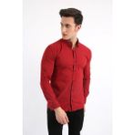 buğrahayalin Erkek Günlük Armür Desenli Likralı Gömlek - Bordo - 3XL