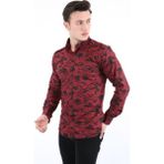 buğrahayalin Erkek Günlük Likralı Kamuflaj Desenli Gömlek - Bordo - 2XL