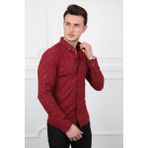 buğrahayalin Erkek Günlük Nokta Desenli Gömlek - Bordo - XL