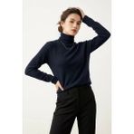 buğrahayalin Kadın Lacivert Pamuklu Boğazlı Balıkçı Yaka Şardonlu Ince Kazak Slim Fit Bluz