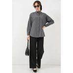 buğrahayalin Kadın Oversize Basic Pamuklu Gri Tesettür Gömlek - 36