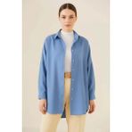 buğrahayalin Kadın Oversize Basic Pamuklu Indigo Tesettür Gömlek - İndigo - 38