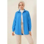 buğrahayalin Kadın Rahat Kesim Basic Oversize Pamuklu Saks Tesettür Gömlek - 36