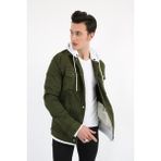 buğrahayalin Kapüşonlu Alttan Çıkmalı Düğmeli Erkek Spor Günlük Kot Ceket - 2XL - Yeşil