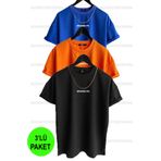 Buğraterzimoda Brooklyn Baskılı Unisex Siyah-Turuncu-SaksMavisi (bol Kalıp) Oversize 3'lü T-shirt Paketi