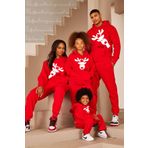 Buğraterzimoda Noel Yılbaşı Aile Kombini Geyik Baskılı Kapüşonlu Kanguru Cepli Kırmızı Sweatshirt (tek Fiyatıdır)