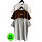 Buğraterzimoda Unisex Brooklyn Baskılı 3lü Paket Kahve-gri-beyaz T-shirt