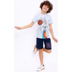 Bugs Bunny 1466C Erkek Çocuk Bermuda Pijama Takım - 6 - 7 Yaş - Mavi Melanj