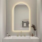 Buğu Önleyici Aydınlatmalı Banyo Aynası, Kemerli Duvara Monte Edilebilir 32/36 İnç, Üç Renkli Karartma Özelliği, Ön ve Arka Aydınlatmalı Tasarım, 40/48/51 İnç (Kesilmiş Hali 70x120cm)