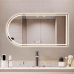 Buğu Önleyici Aydınlatmalı Banyo Aynası, Kemerli Duvara Monte Edilebilir 32/36 İnç, Üç Renkli Karartma Özelliği, Ön ve Arka Aydınlatmalı Tasarım, 40/48/51 İnç (Sağdan Kesilmiş 70x120cm) Boyutları