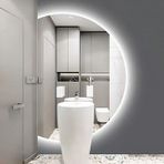 Buğu Önleyici Banyo Aynası, 3 Renk, Çok Fonksiyonlu LED Duvar Aynası, Retro Yarım Daire Tasarım, Patlamaya Dayanıklı, Yatak Odası İçin Mükemmel (Sağ Kesim, 120cm) (Sol Kesim 110cm)