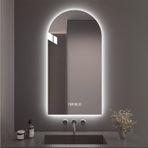 Buğu Önleyici Banyo Aynası 48/51 İnç, Kavisli Duvar Aynası, Dokunmatik Anahtarlı LED Makyaj Aynası, HD Kırılmaz Cam, Üç Renkli Aydınlatma (Dikey) (Dik 28X51 inç)