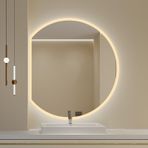 Buğu Önleyici LED Banyo Aynası Düzensiz Yarım Ay Tasarımı 100x90 cm Duvara Monte Akıllı Dokunuş Modern Banyolar için Mükemmel Sissiz Yansıma Şık Dekor
