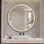 Buğu Önleyici LED Banyo Aynası, Yuvarlak Duvara Monte, 3 Parlaklık Modu, Anahtarlı Entegre Aydınlatma, Yatak Odası ve Oturma Odası İçin Mükemmel Ev Dekorasyonu (Siyah, 31,5"x31,5"x1,1")